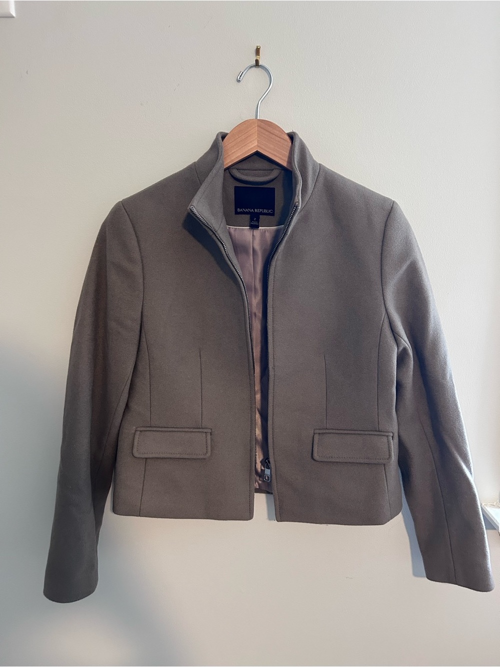 Banana Republic Taupe Cropped Zip-Front Women's Jacket